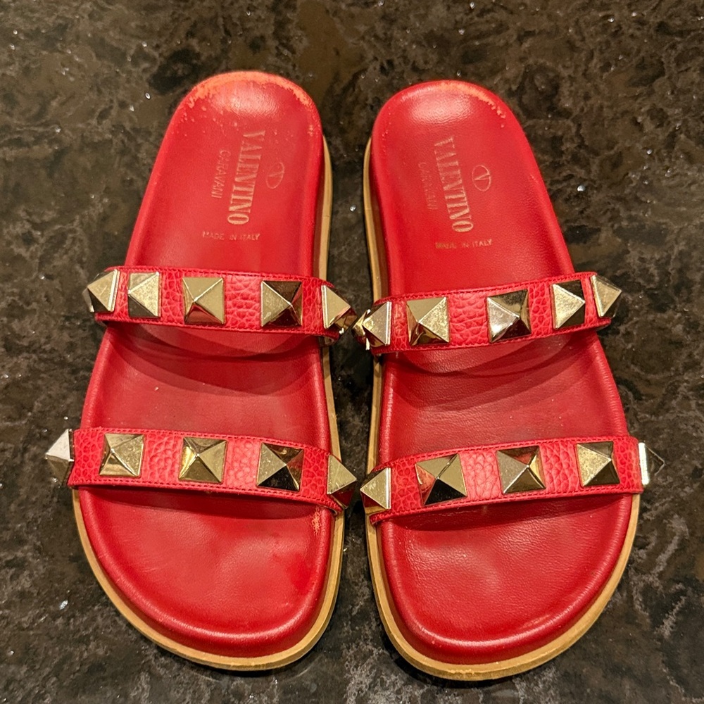 Valentino Red Sandals with Gold Studs Size 36.5